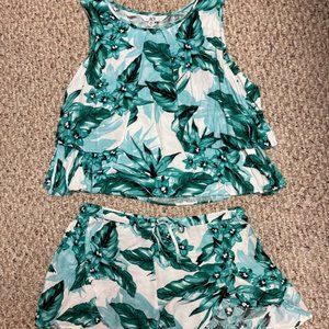 JACK green and turquoise blue floral matching top and shorts set